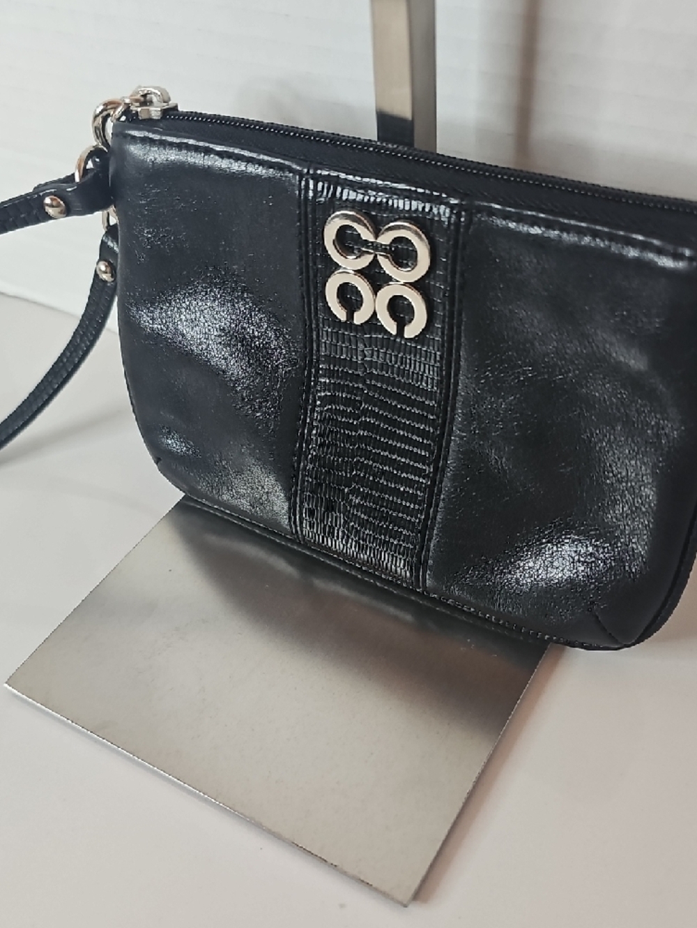 Coach Black Leather Wristlet Clutch with Silver Hardware - Picture 2 of 8